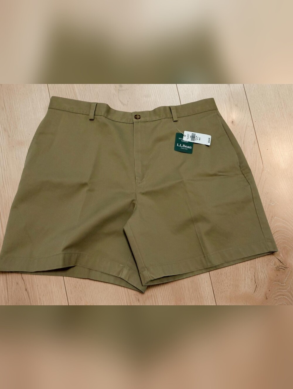 L.L. Bean Wrinkle-Free Cotton Chino Shorts Men's 38 Dark Khaki Natural Fit NWT